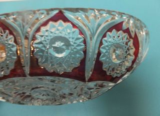 Vintage Ruby Red Cut To Clear Relish Tray/candy Dish,  10.  5 X 5 Inch,
