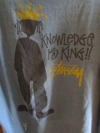 Vtg 1980 ' s STUSSY T - Shirt Sz - L KNOWLEDGE IS KING Surfer Skate Distress Shirt 2