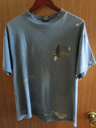 Vtg 1980 ' s STUSSY T - Shirt Sz - L KNOWLEDGE IS KING Surfer Skate Distress Shirt 5