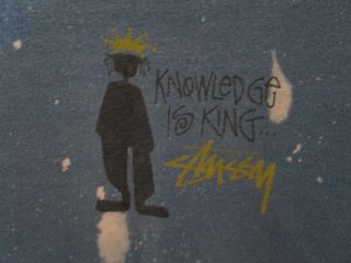 Vtg 1980 ' s STUSSY T - Shirt Sz - L KNOWLEDGE IS KING Surfer Skate Distress Shirt 6