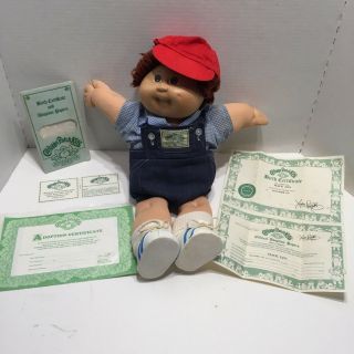 Vintage Cabbage Patch Kids & Paperwork Mack Len Brown Eyes Boy 16 " Doll 1983