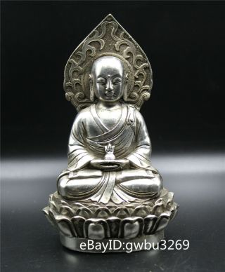 Chinese Old Tibet Silver Hand Carved Tibetan Buddhism Buddha Statue