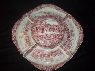 Antique Landscape W.  R.  Midwinter England Pink Covered Dish With 4 Side Dishes