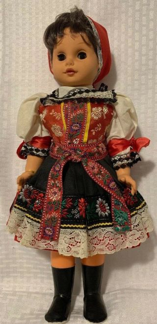 17 " Tall Vintage Czech Blinking Doll Lidova Tuorba Uhersky Brod - Plastic