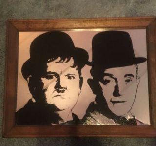 Laurel And Hardy Antique Framed Mirror Picture 13 X 11 Inches