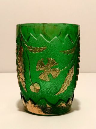 Antique Eapg U.  S.  Glass Deleware Pattern Emerald Green W/ Gold Accents Tumbler