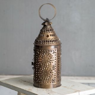 Paul Revere Punched Tin Candle Lantern In Antique Brass