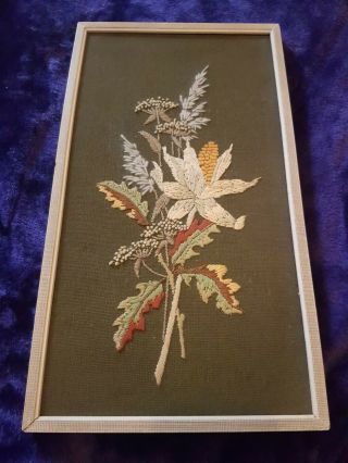 French Vintage Hand Stitched Wall Hanging.  Autumnal Floral Design
