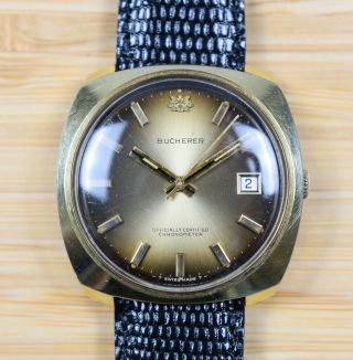 Vintage Bucherer Automatic Chronometer Gold Plated Date Men 