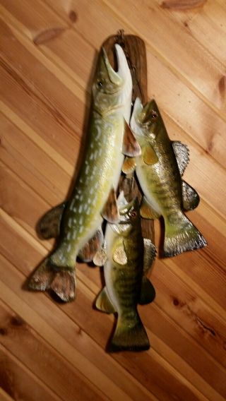 Northern Pike,  Small Mouth Bass Fish Wood Carving Fish Decoy Casey Edwards