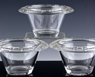 Set Of 3 Interesting Top Quality C1930 Art Deco Cut Glass Rose Bowl Vases Vsl