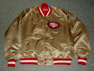 Vtg 80 ' s San Francisco 49ers Chalk Line Nylon Satin NFL Jacket size XL Spell Out 2