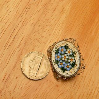Antique 800 Silver Micro - - Mosaic Forget Me Not Blue Flower Brooch Pin Hallmarked 5