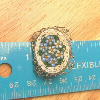 Antique 800 Silver Micro - - Mosaic Forget Me Not Blue Flower Brooch Pin Hallmarked 7
