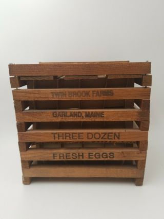 Antique Vintage Twin Brook Farms Garland Maine wooden egg carrier crate 3 Dozen 3