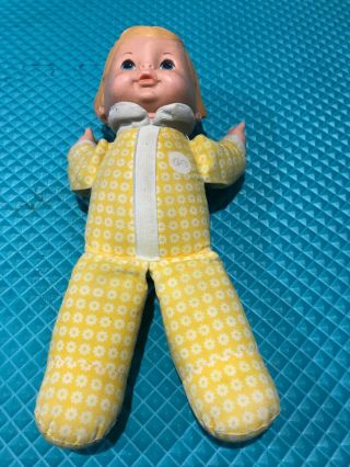 Vintage Fisher Price Toys 1975 Honey Lapsitter 12 " Yellow Floral Baby Doll 208