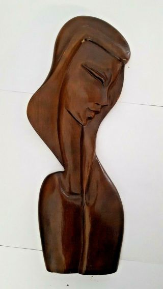 Vintage Treen Carved Wood Wall Plaque Art Deco Style
