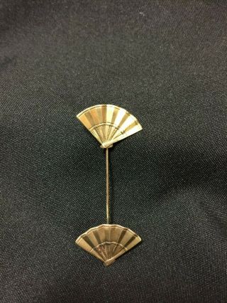 Vintage Nearly Antique Art Deco Gold Tone Fan Stick Lapel Hat Pin Brooch Fs