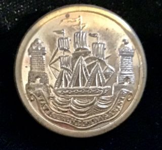 Awesome Unusual Antique Crest Usage Button With Sailing Ship