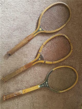 3 Antique Tennis Racquet Racket Wright Ditson Bancroft Spalding Gate Bjorn Wood