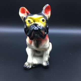 Antique 7 " French Bulldog Frenchie Chalkware Carnival Fair Circus Prize Dog