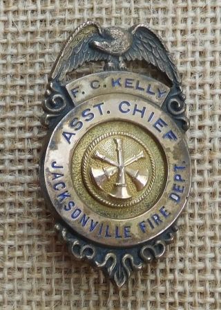Rare Antique Badge Fireman Asst.  Chief (f.  C.  Kelly) Jacksonville,  Fla.