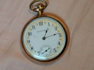 1908 Antique South Bend 16 Size Pocket Watch W/ Fancy Case & Dial 15j Ygf No Res