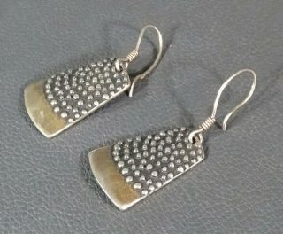 Antique Arts & Crafts 950 Sterling Silver Hobnail Dangle Drop Hook Earrings Pair