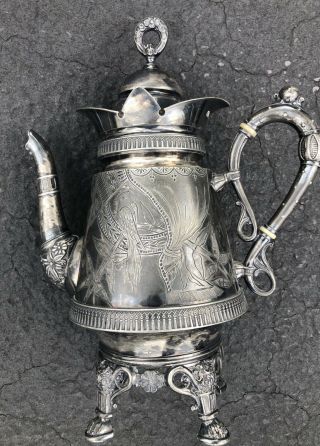 Victorian Derby Silver - Plate Silver Ornate Tea Pot 125,  Yrs Old.  Circa 1860 - 1890