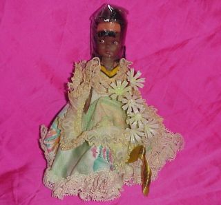 Vintage Bermuda 6 " African American Black Girl Doll In Lace Dress W/ Tag