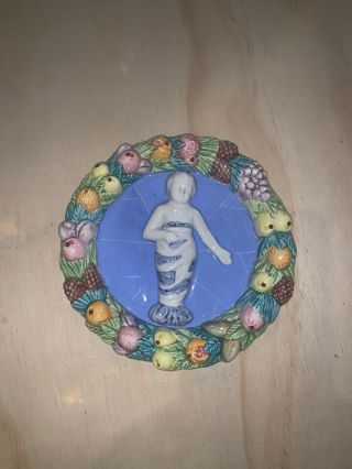 Antique Della Robbia Italian Art Pottery Christ Child Wall Plaque