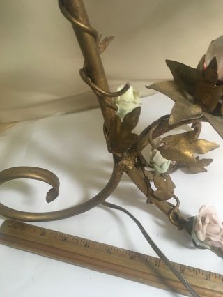Antique Bronzed Cast Iron 22” Lily & 8 Handmade Glass Roses Table Lamp 6