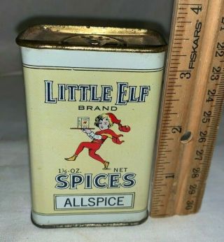 Antique Little Elf Allspice Spice Tin Litho Can Elkhart In Niles Mi Grocery Rare