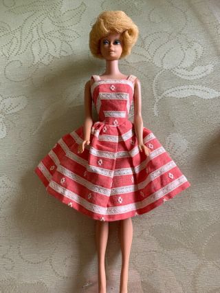 Vtg 1962 Blonde Bubblecut Midge Mattel Barbie Doll In Busy Morning Dress