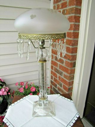 Antique American Brilliant Cut Glass Lamp W/ Prisms