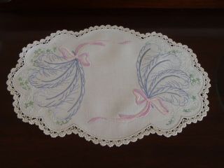 Reserved For J Only - Large Vintage Doily Hand Embroidered Approx 17 X 11 1/2 "