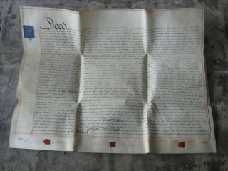 Antique 1834 Middlesex England Vellum Indenture Manuscript Deed Wax Seal Silver