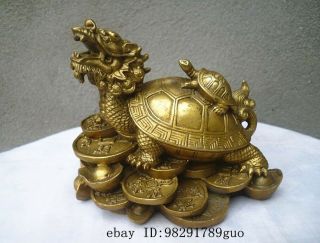 Lucky Chinese Handwork Bronze Fengshui Dragon Turtle Statue