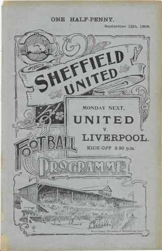 Antique Programme Sheffield United Reserves V Rotherham County 12 - 9 - 1908