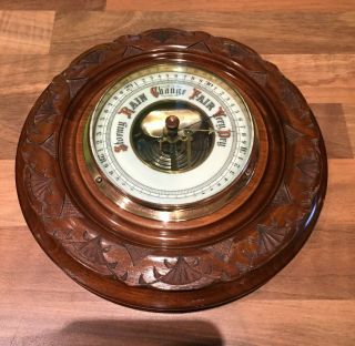 Antique Carved Wood Brass Ships Aneroid Barometer Maritime Marine Nautical Boat