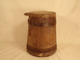 Antique Wood Bucket Pail Firkin Style Farm Primitive Aafa Sugar Pantry Bucket