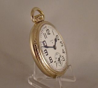 79 YEARS OLD ELGIN 17j 10k GOLD FILLED OPEN FACE SIZE 16s RAILROAD POCKET WATCH 6