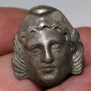 Intact Roman Silver Hera Face Ornament Applique Circa 100 - 400 Ad