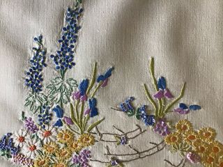 Gorgeous Vintage Hand Embroidered Tray Cloth Country Cottage Florals