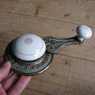 Antique Brass and Ceramic Servant Bell Pull Handle 2