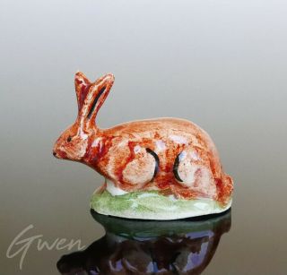 Vtg 1 " Miniature Rabbit Bunny Animal French Artisan Ceramic Porcelain Dollhouse