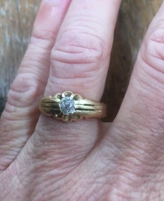 Antique Solid 18ct Yellow Gold & Large Natural Diamond Ring.  @ 0.  45 Tcw.  4.  72g