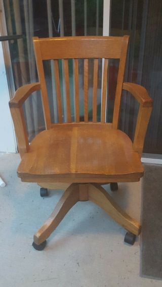 Antique Oak Office Desk Chair Wooden Swiveling Murphy