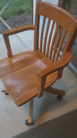 Antique Oak Office Desk Chair Wooden Swiveling Murphy 2