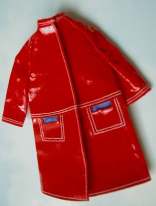 Vintage Barbie 1691 Fashion Shiner Mod Red Raincoat Coat